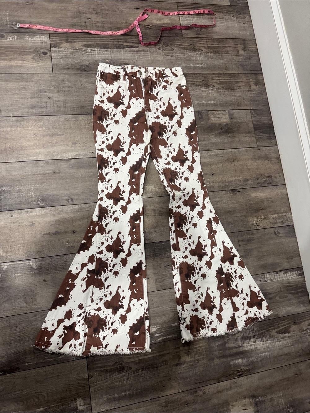 Girls Brown & White Cow-Print Flared Jeans